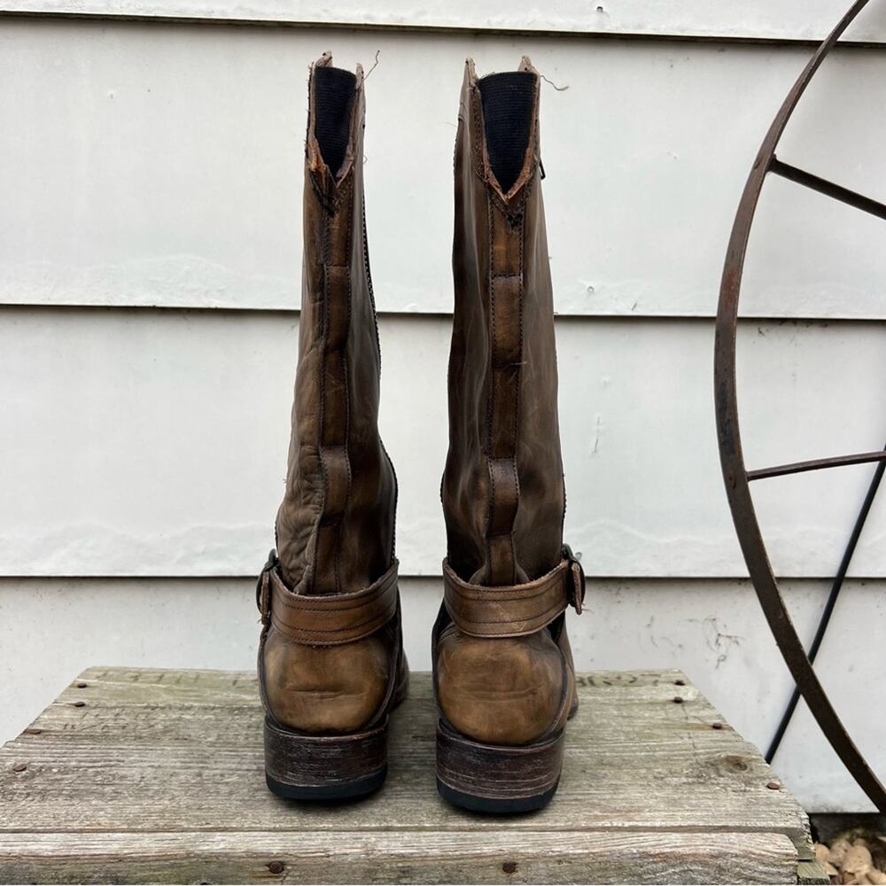 Stetson Brown Strappy Leather round toe side zip riding cowgirl western boots - Picture 5 of 7
